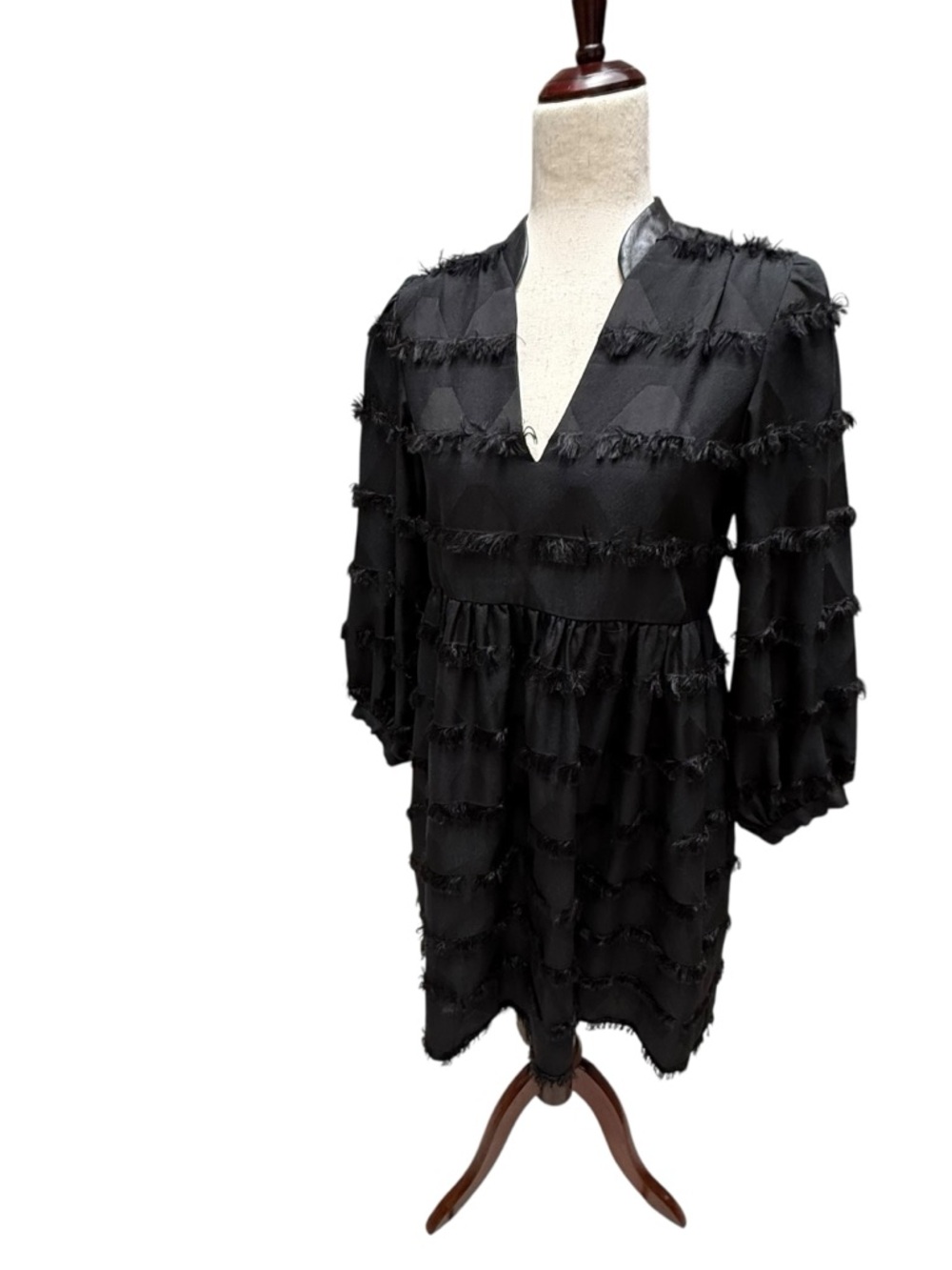 HUNTER BELL Black Mini Dress with Fringe Texture
